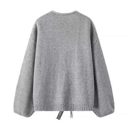 Women's Oversized Knit Cardigan with V-Neck and Sequin Bows Shop Velvia