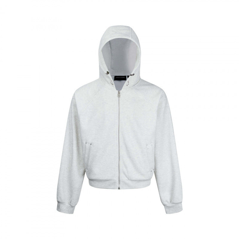 Unisex Short Hoodie Zip Pullover made of French Terry with Raglan Sleeves and Hidden Side Pockets Shop Velvia