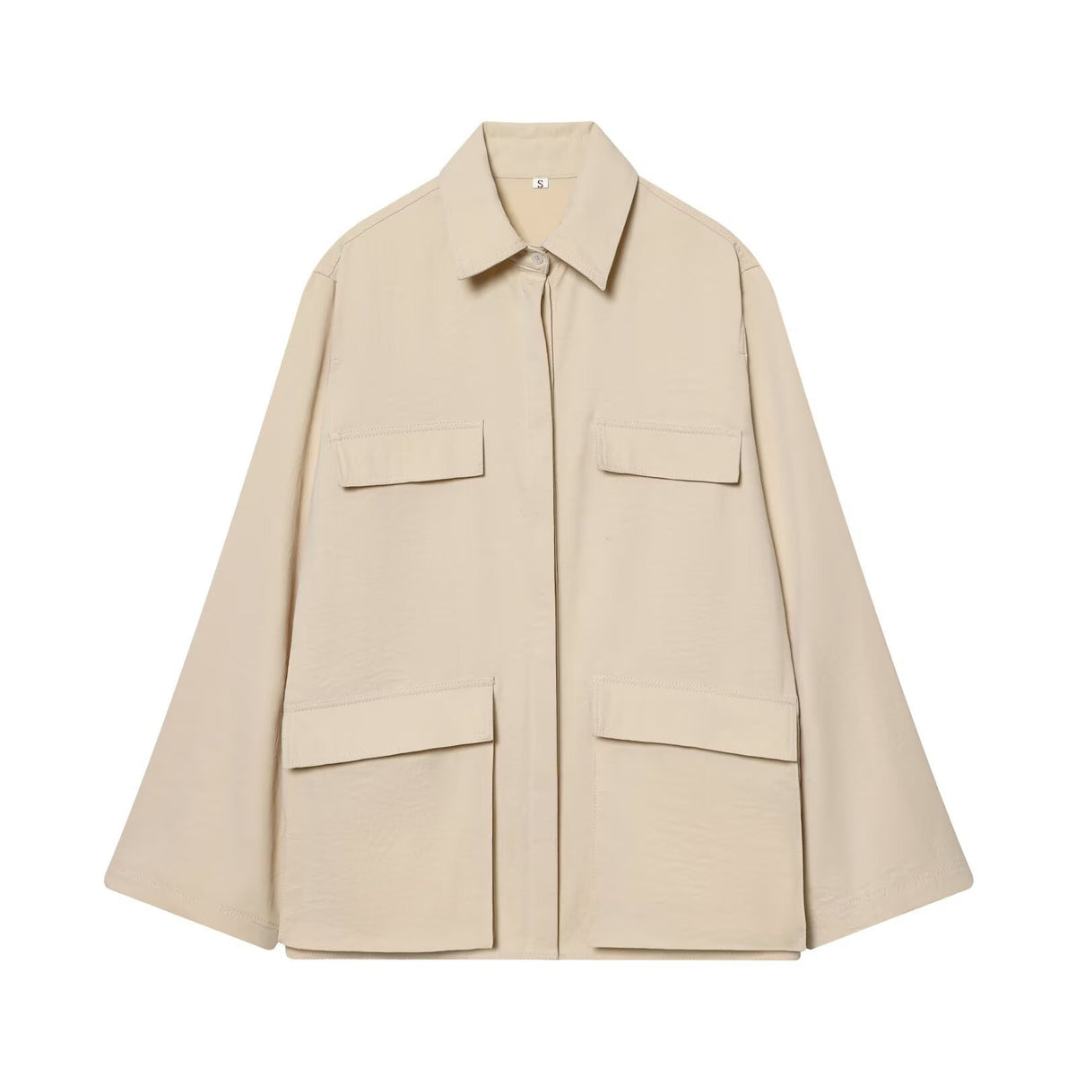 Women's Oversize Field Jacket in Boxy Cut with Four Flap Pockets and Concealed Snap Placket Shop Velvia
