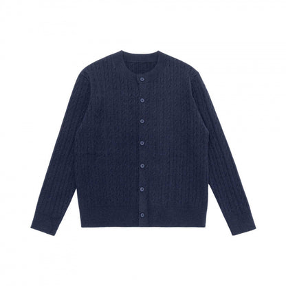 Unisex Short-cut Braid Knit Cardigan with Round Neck and Pearlescent Buttons Shop Velvia
