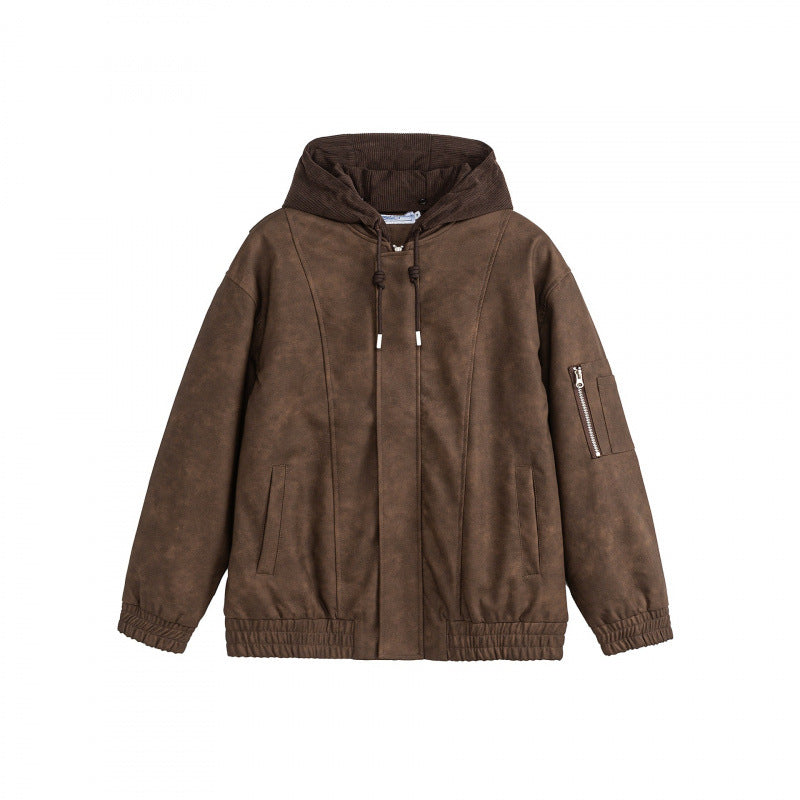 Unisex Oversize Hoodie Bomber Jacket in Velour Look with Hood, Arm Pocket and Elastic Hem Shop Velvia