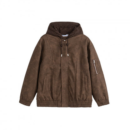 Unisex Oversize Hoodie Bomber Jacket in Velour Look with Hood, Arm Pocket and Elastic Hem Shop Velvia