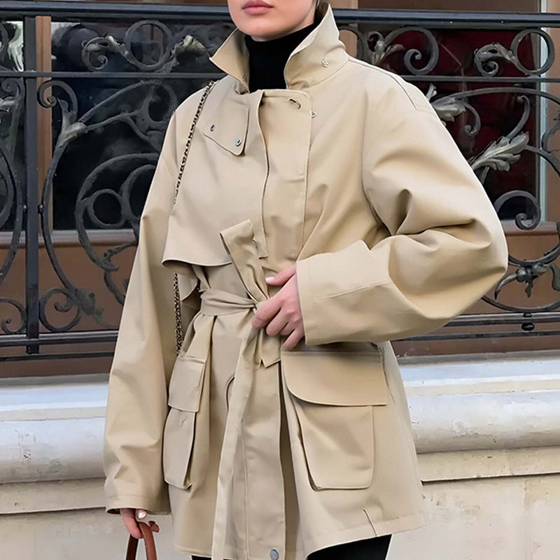 Women's transitional jacket with cape detail and tie belt Shop Velvia