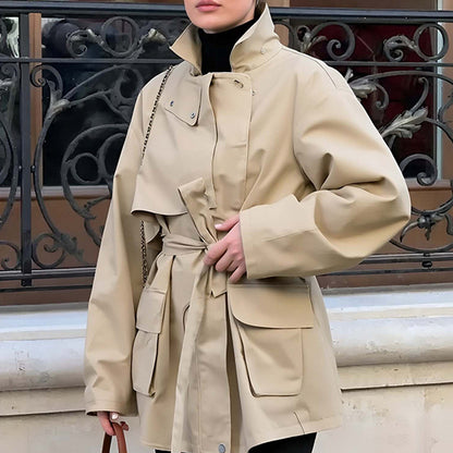 Women's transitional jacket with cape detail and tie belt Shop Velvia