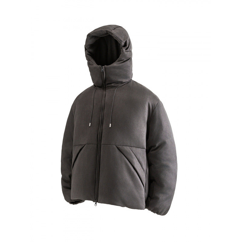 Unisex Padded Hooded Jacket in Boxy Cut with High Shawl Collar and Kangaroo Pockets Shop Velvia