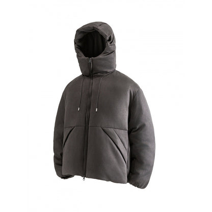 Unisex Padded Hooded Jacket in Boxy Cut with High Shawl Collar and Kangaroo Pockets Shop Velvia