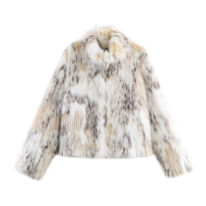 Women Short Cut Faux Fur Jacket with Stand Collar and Voluminous Faux Fur Shop Velvia