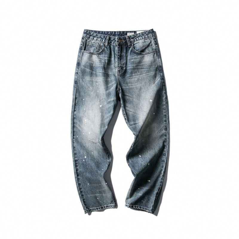 Men's Wide Baggy Jeans with Used Wash, Paint Splatter Effect and Relaxed Silhouette Shop Velvia