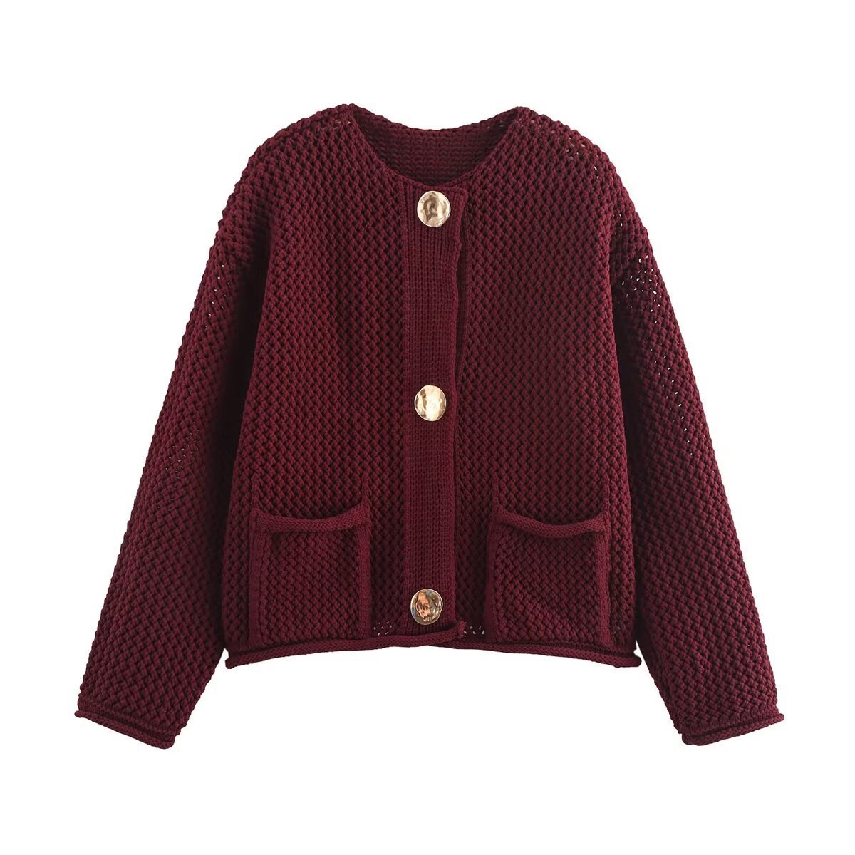 Women's sharply cut cardigan with relief texture and decorative jewelry buttons Shop Velvia
