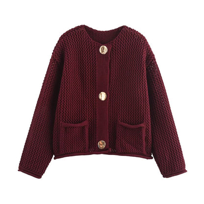 Women's sharply cut cardigan with relief texture and decorative jewelry buttons Shop Velvia
