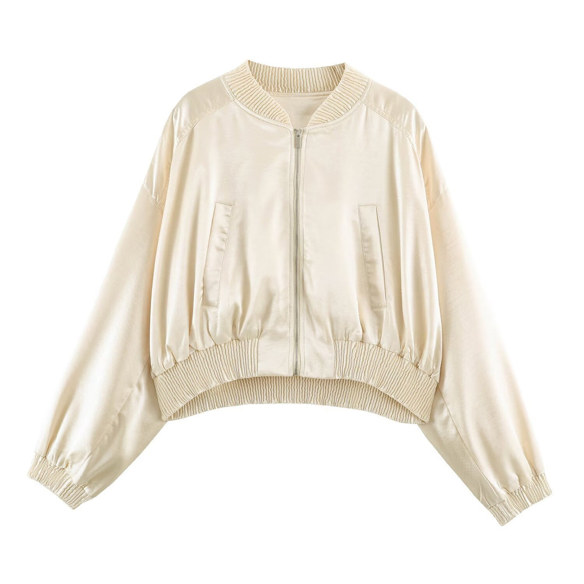 Women Cropped Bomber Jacket made of Satin with Ribbed Cuffs Shop Velvia