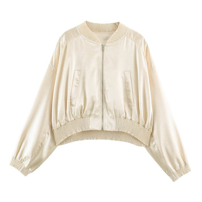 Women Cropped Bomber Jacket made of Satin with Ribbed Cuffs Shop Velvia