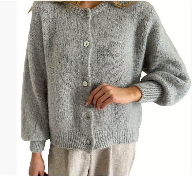 Shop Velvia | Women's Cashmere Cardigan with Round Neck and Button Closure