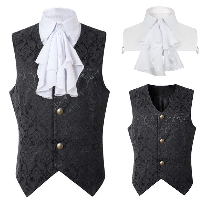 Men's Nano Baroque Brocade Vest with Removable Ruffled Collar Shop Velvia