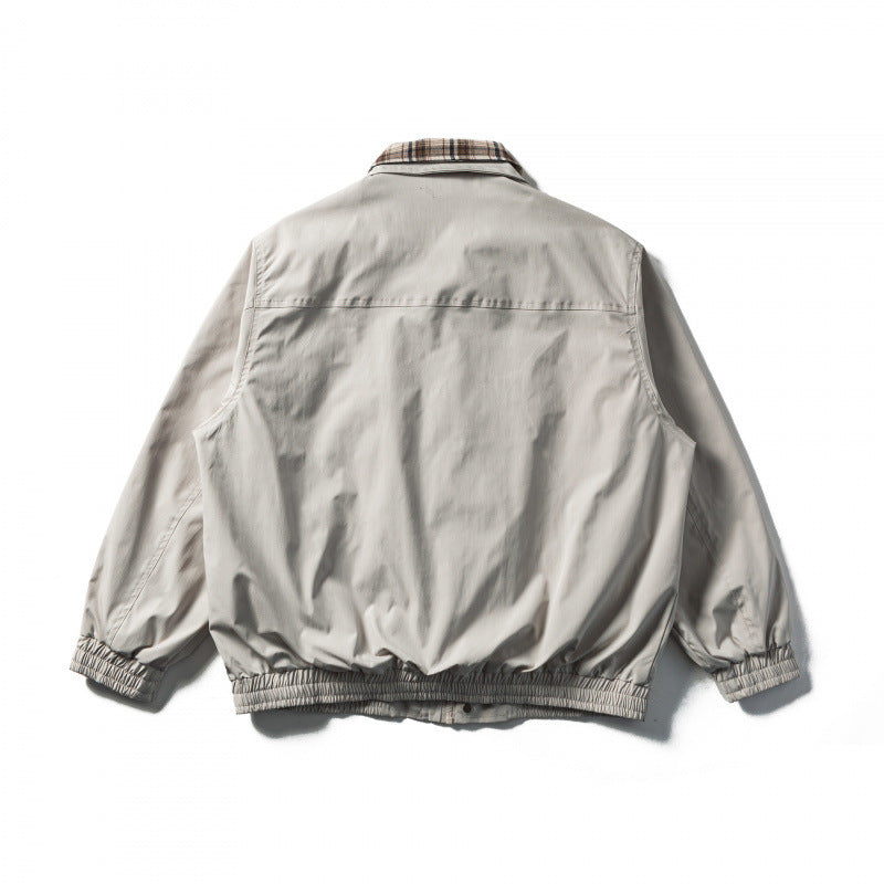Men's Short Cut Boxy Transition Jacket with Checked Collar and Elastic Hem Shop Velvia