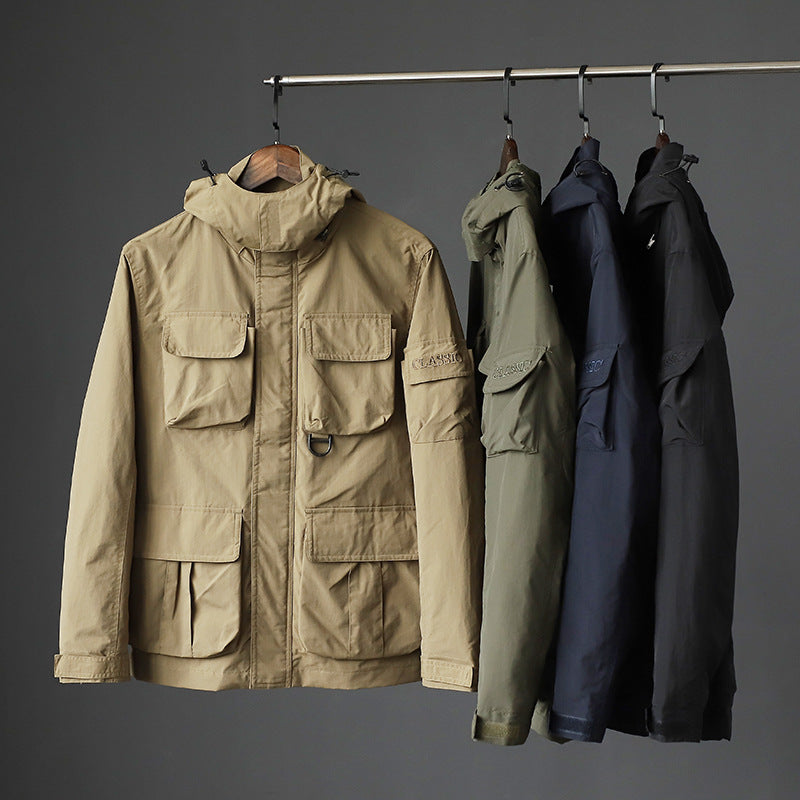 Men's urban field jacket with multiple pockets, wind-resistant surface and concealed hood Shop Velvia