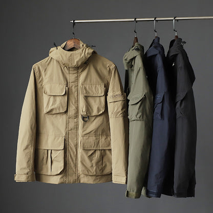Men's urban field jacket with multiple pockets, wind-resistant surface and concealed hood Shop Velvia