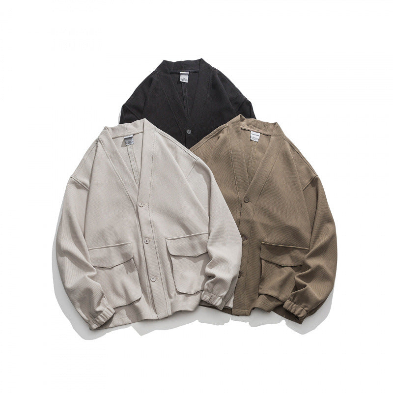 Unisex Oversize cardigan with large flap pockets and waffle texture Shop Velvia