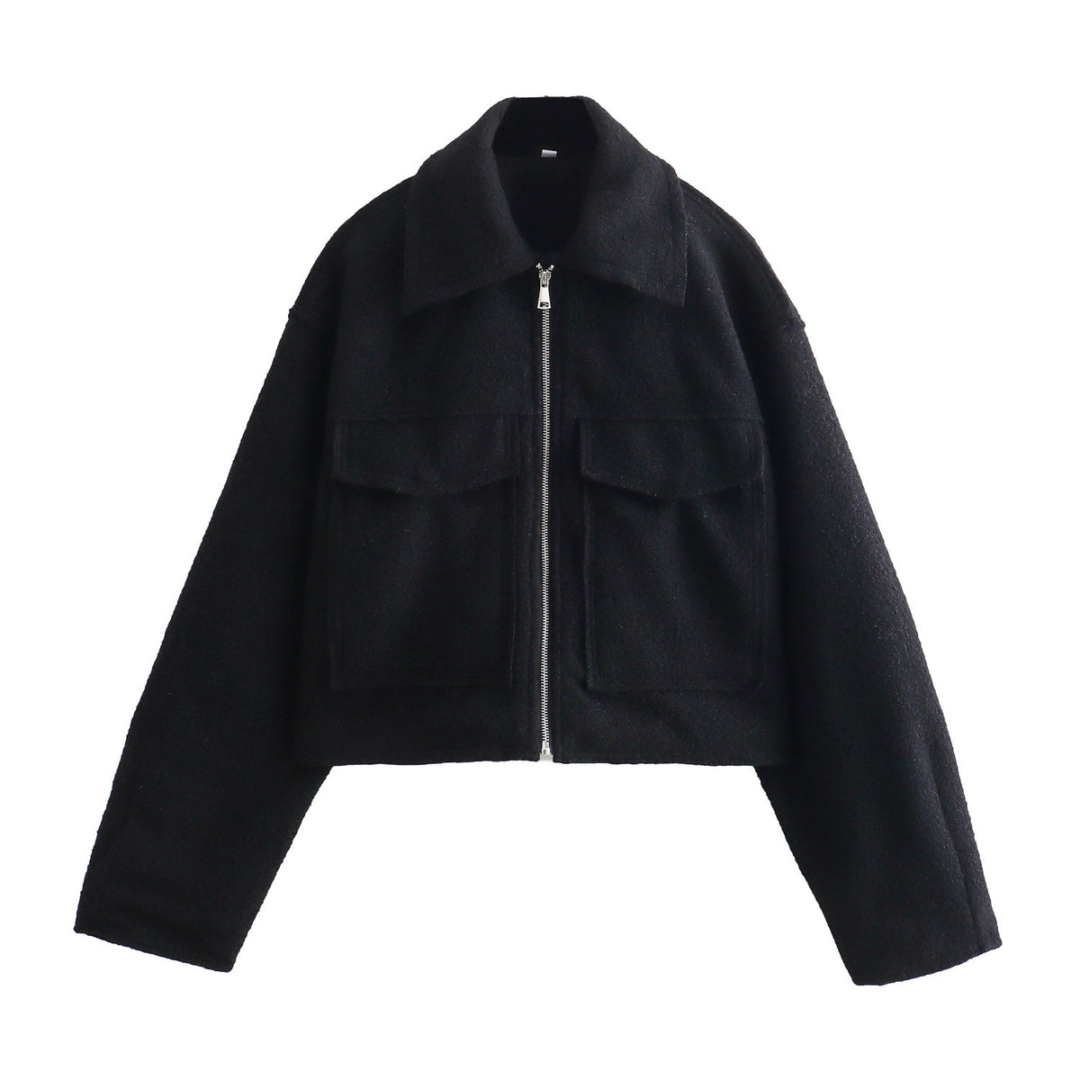 Women Short Boucle Jacket in Boxy Cut with Zip and Flap Pockets Shop Velvia
