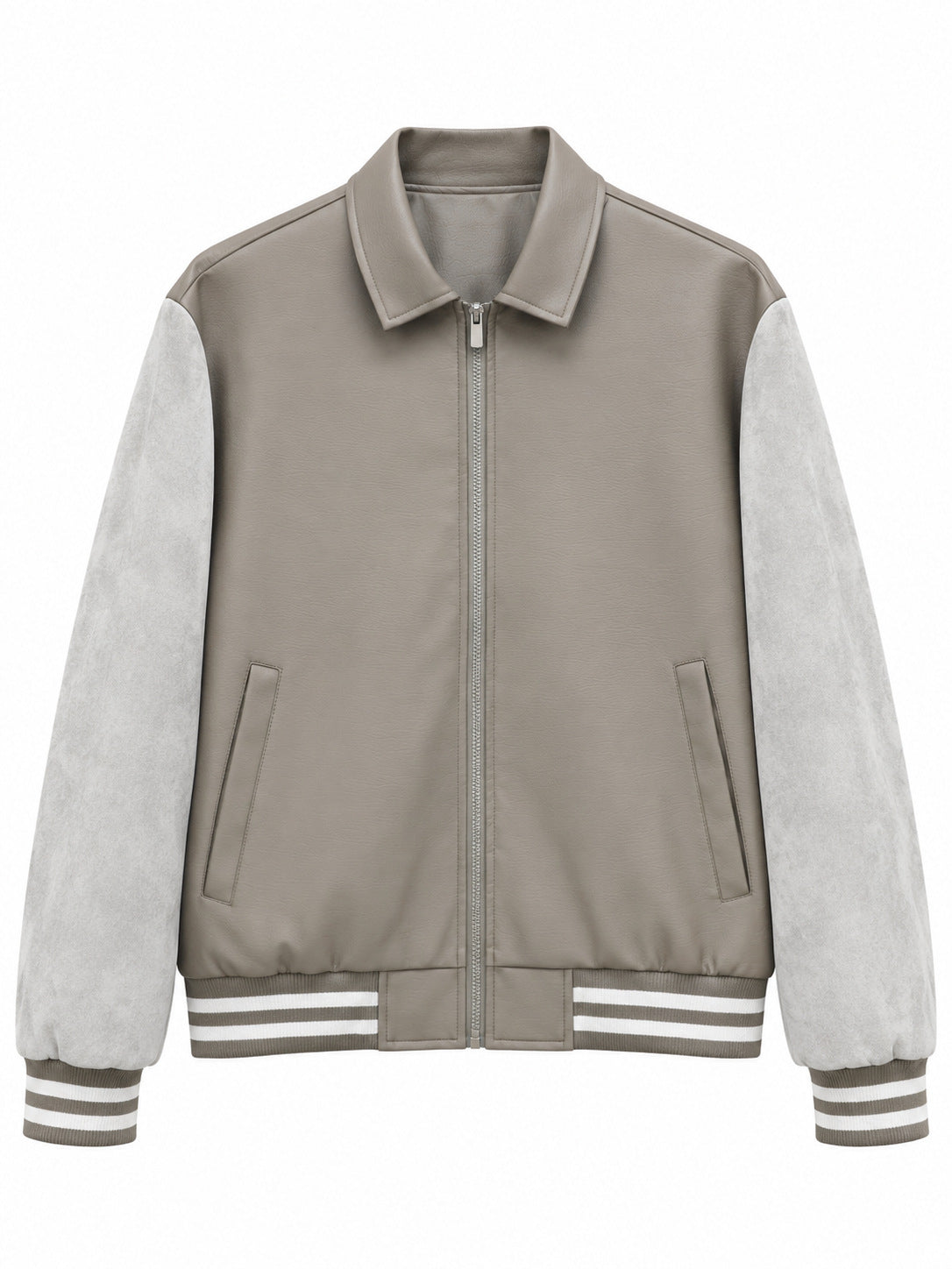 Men's Retro Letterman Bomber with Smooth Faux Leather Body and Velvet Sleeve Detail Shop Velvia