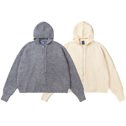 Unisex Knit Hooded Jacket with Textured Pattern and Full Zip Shop Velvia