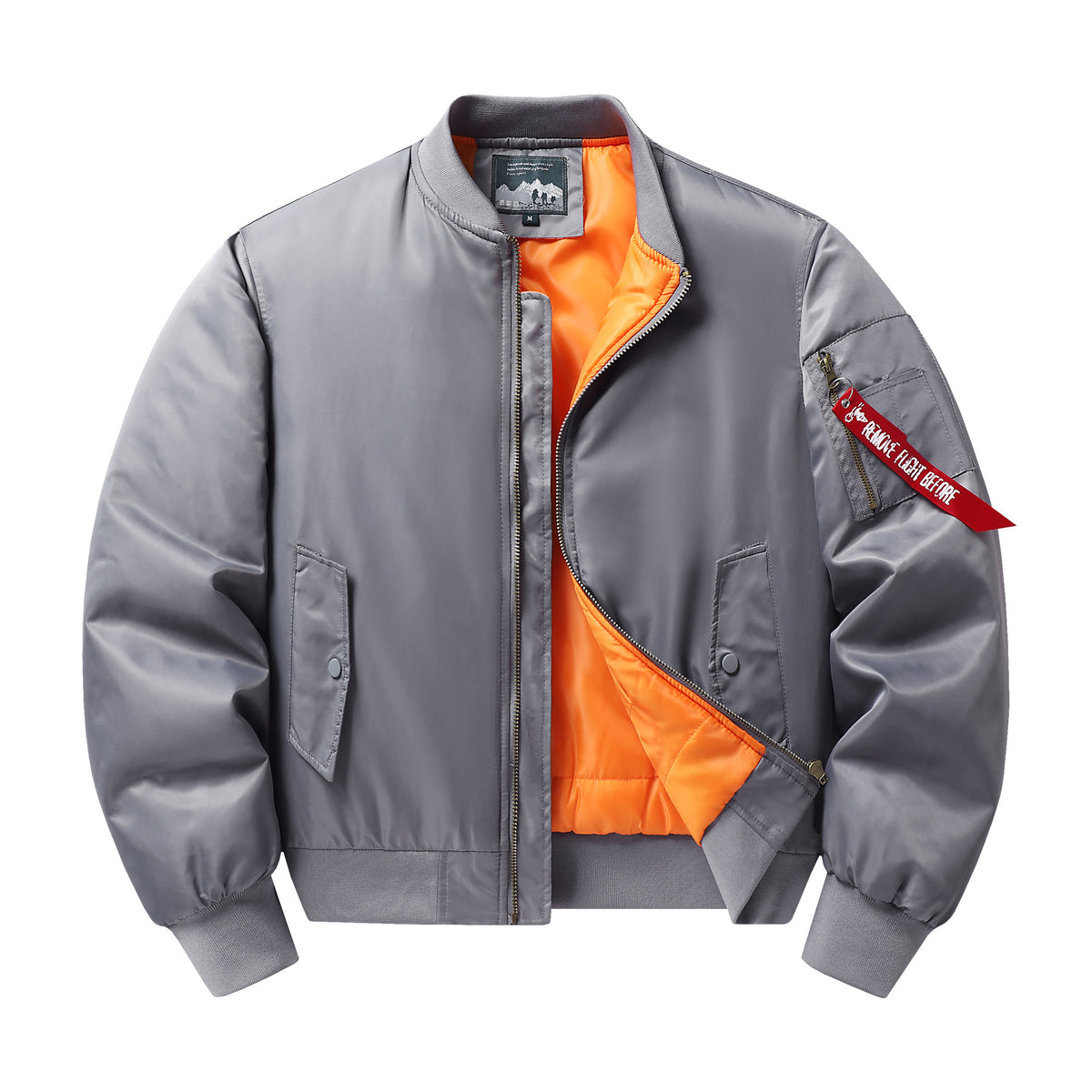 Men's pilot bomber jacket with contrast lining windproof shell and sleeve utility pocket Shop Velvia