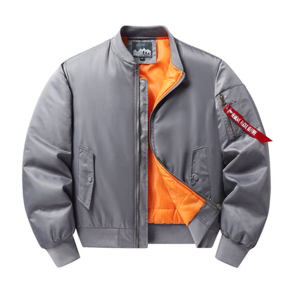 Men's pilot bomber jacket with contrast lining windproof shell and sleeve utility pocket Shop Velvia