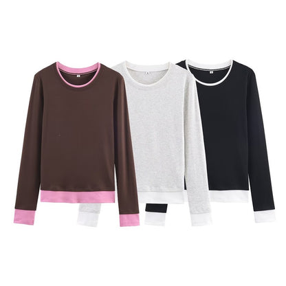 Women's long-sleeve shirt in layered look with contrast cuffs and round neckline Shop Velvia