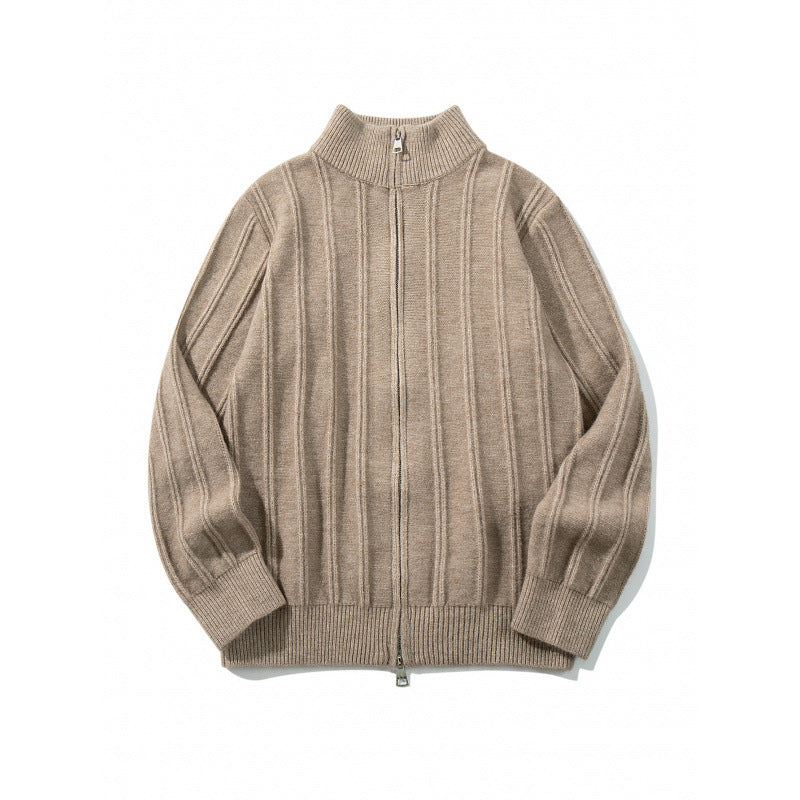 Unisex Zip Sweater with Stand-Up Collar and Vertical Structure Shop Velvia