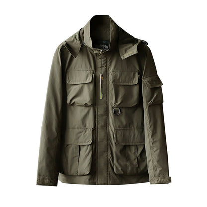 Men's urban field jacket with multiple pockets, wind-resistant surface and concealed hood Shop Velvia