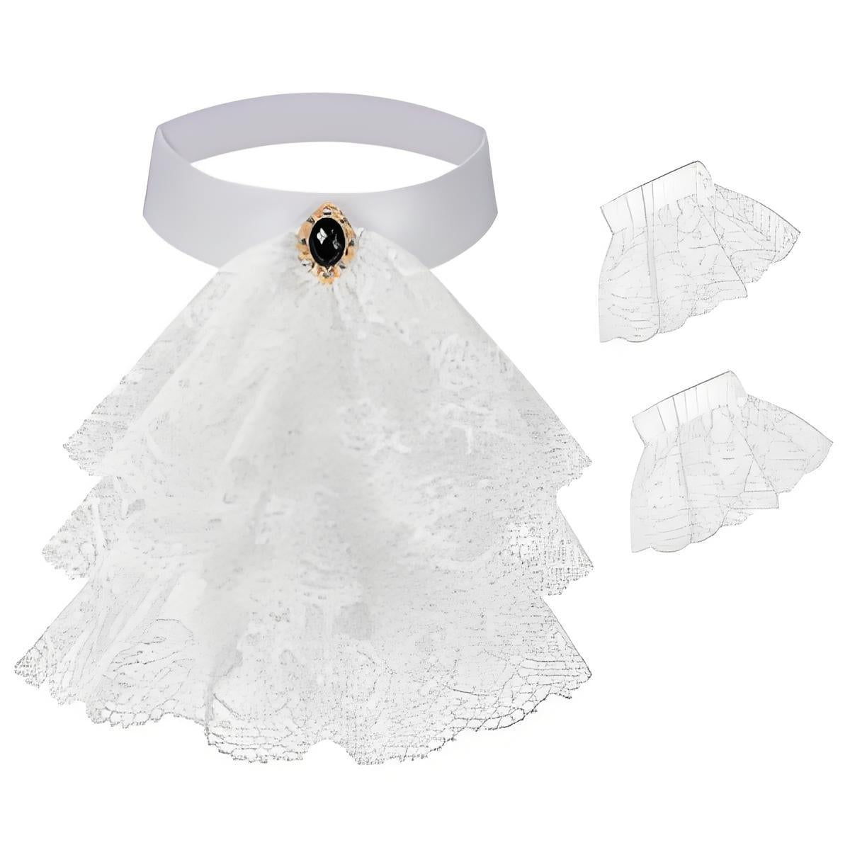 Women's Victorian Ruffle Neck Choker with Decorative Brooch Shop Velvia