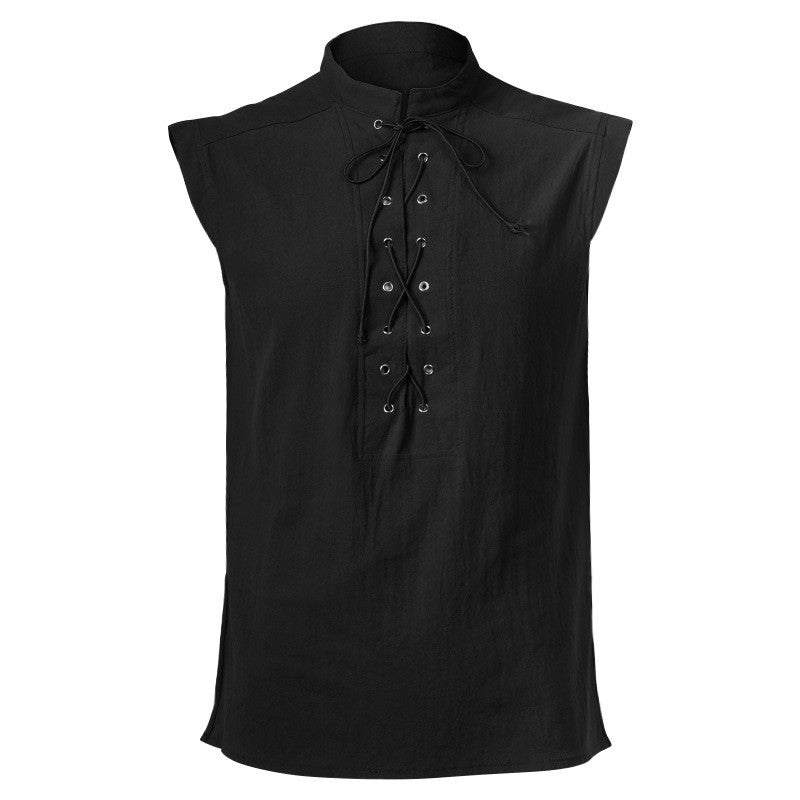 Unisex sleeveless lacing vest in historical LARP design with concealed zipper and metal eyelets Shop Velvia