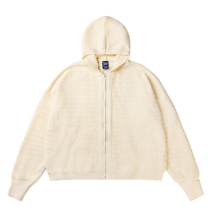 Unisex Knit Hooded Jacket with Textured Pattern and Full Zip Shop Velvia