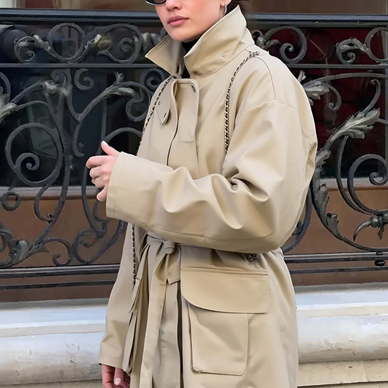 Women's transitional jacket with cape detail and tie belt Shop Velvia