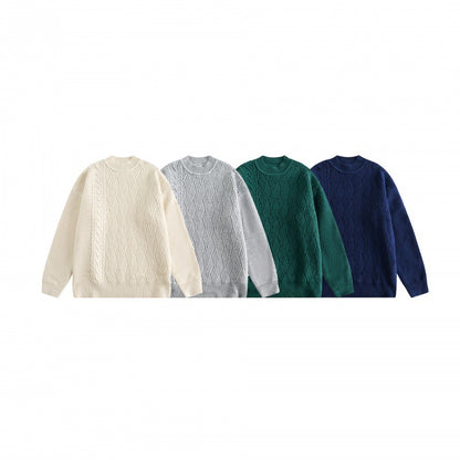 Unisex Oversize Knit Sweater with Asymmetrical Cable Pattern and Round Neckline Shop Velvia