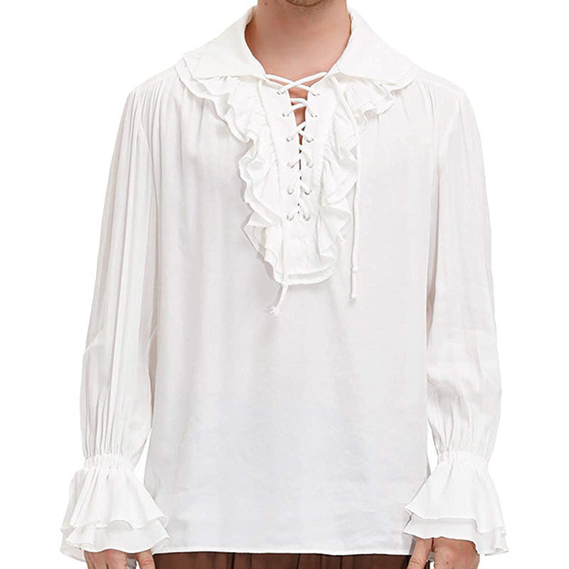 Men's casual short-sleeve shirt with laced V-neck, short stand-up collar, and soft cotton blend Shop Velvia