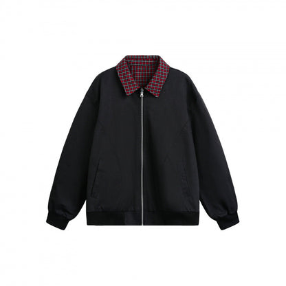 Unisex Reversible Zipper Jacket with Checkered Pattern and Smooth Back Shop Velvia