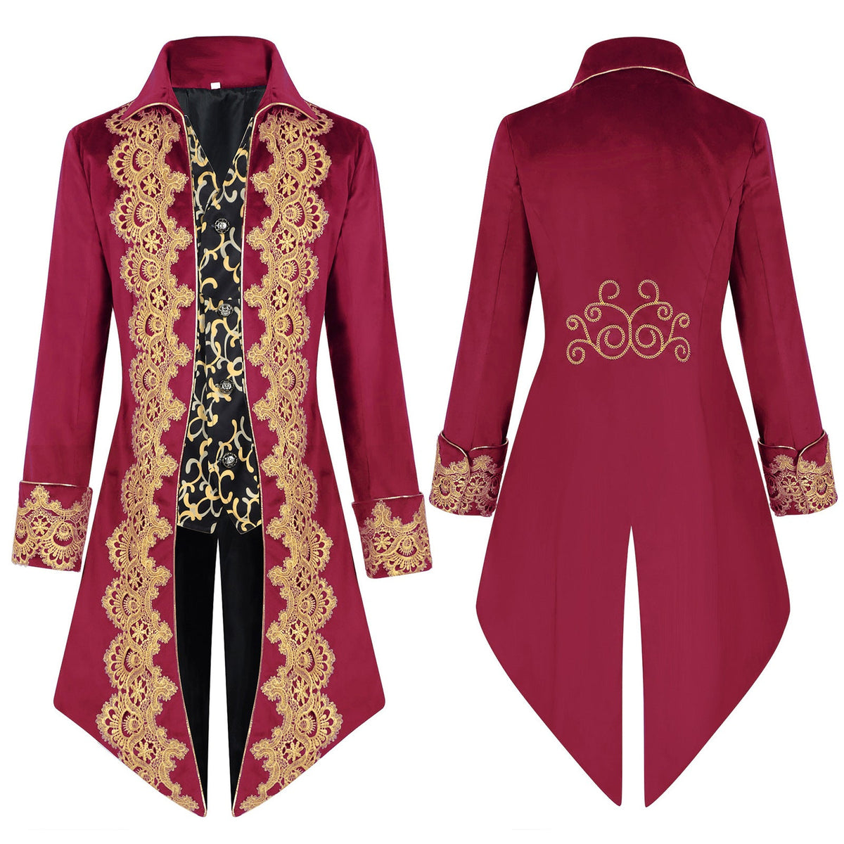 Men's luxurious tailcoat with golden lace embroidery and curved swallowtail section Shop Velvia