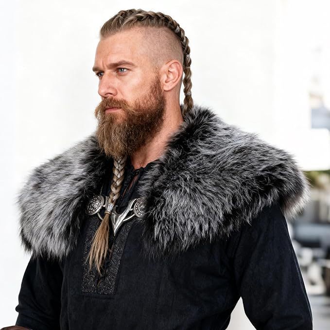 Men's shoulder cape in Viking/LARP style made of high-quality faux fur with a wide lapel collar Shop Velvia