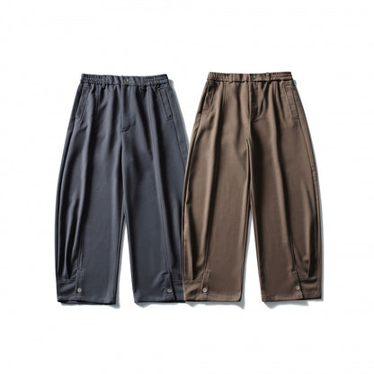 Men's loose ankle-length pleated pants with elastic waistband and adjustable hem Shop Velvia