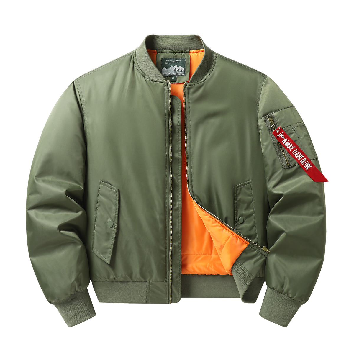 Men's pilot bomber jacket with contrast lining windproof shell and sleeve utility pocket Shop Velvia
