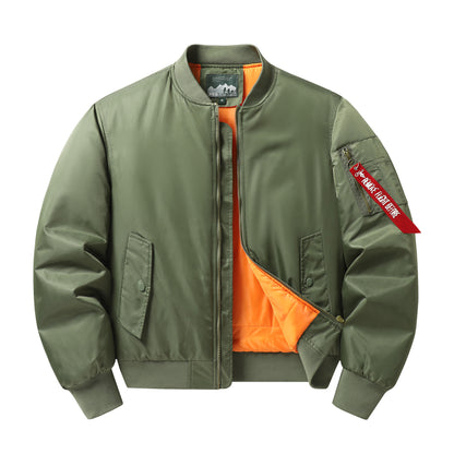 Men's pilot bomber jacket with contrast lining windproof shell and sleeve utility pocket Shop Velvia