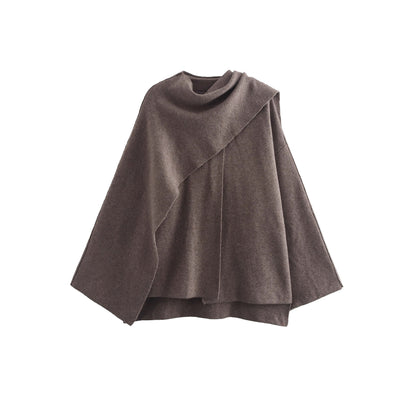 Women's cape with asymmetrical fall, stand-up collar and wool blend Shop Velvia