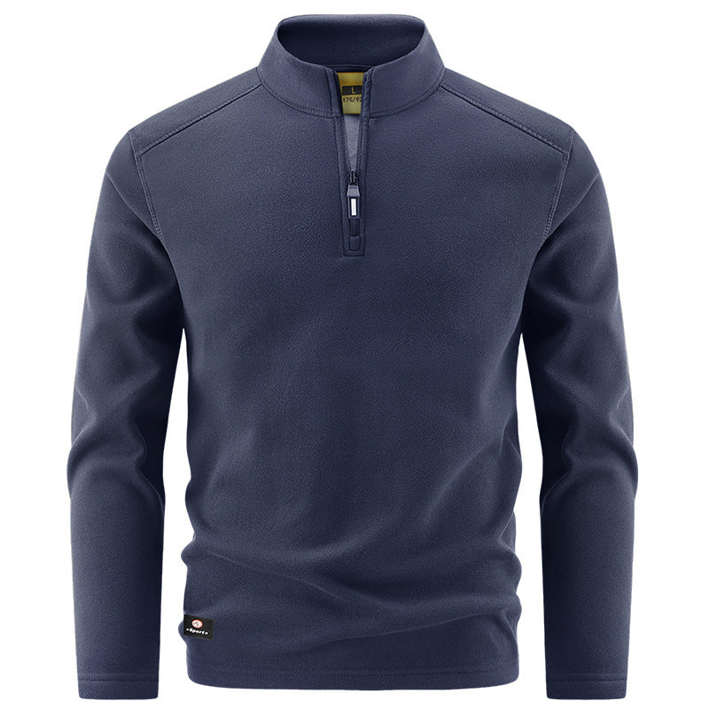 Men's Thermal Fleece Pullover with Short Zipper and Stand-Up Collar Shop Velvia