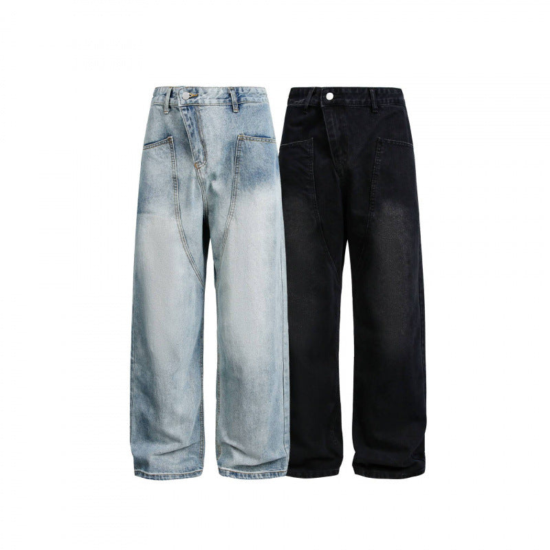 Women's Wide High-Waist Denim Pants with Curved Front Pockets Shop Velvia