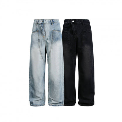 Women's Wide High-Waist Denim Pants with Curved Front Pockets Shop Velvia