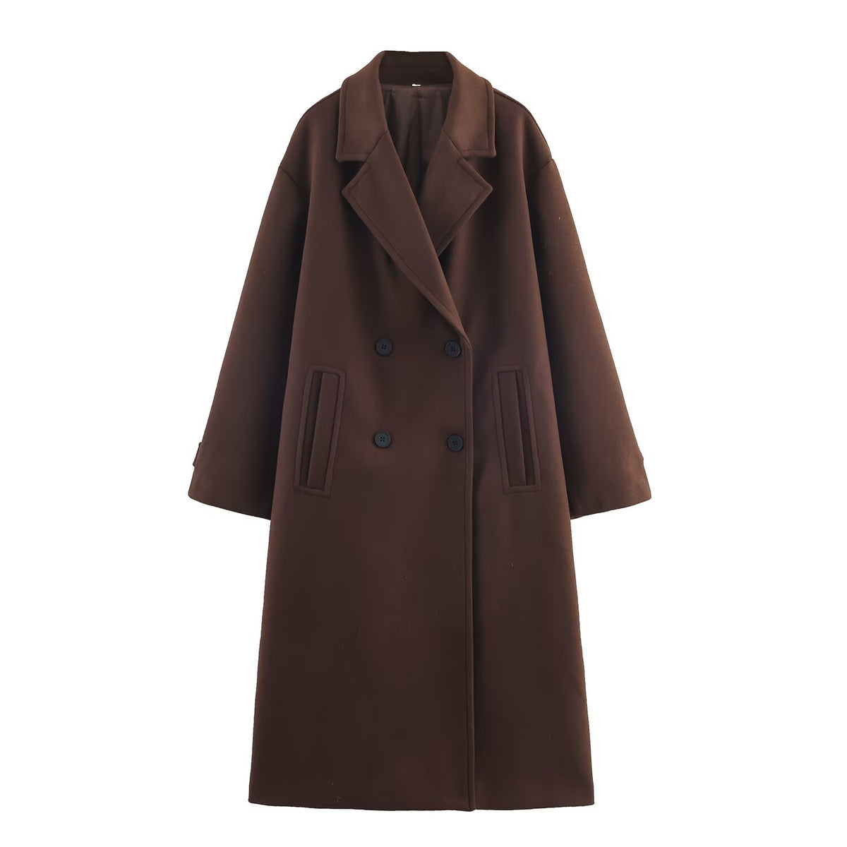 Women's Double-Breasted Oversized Coat with Notched Lapels and In-seam Pockets Shop Velvia