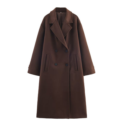 Women's Double-Breasted Oversized Coat with Notched Lapels and In-seam Pockets Shop Velvia