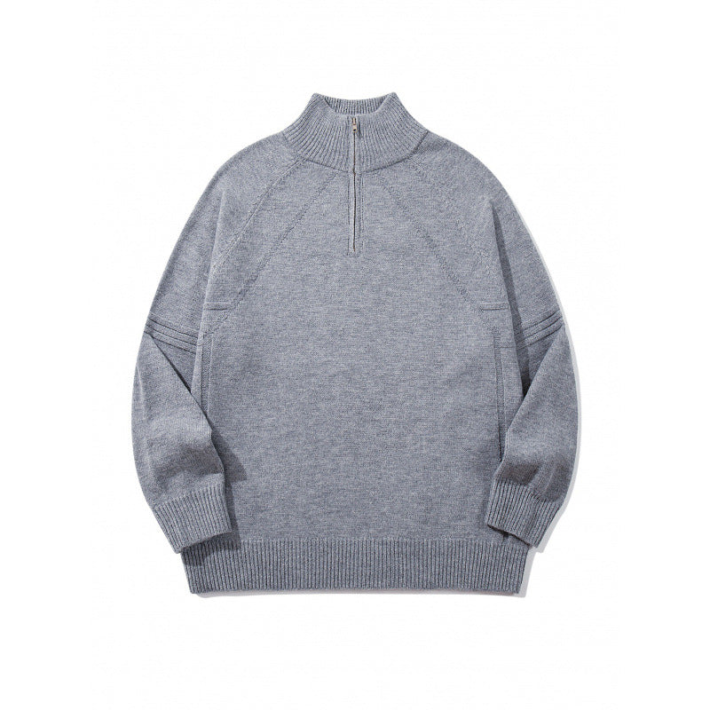 Unisex Knit Half-Zip Sweater with High Ribbed Collar and Raglan Sleeves Shop Velvia