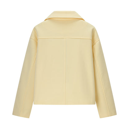 Women’s short coat in peacoat style made of wool blend with boxy oversized silhouette Shop Velvia